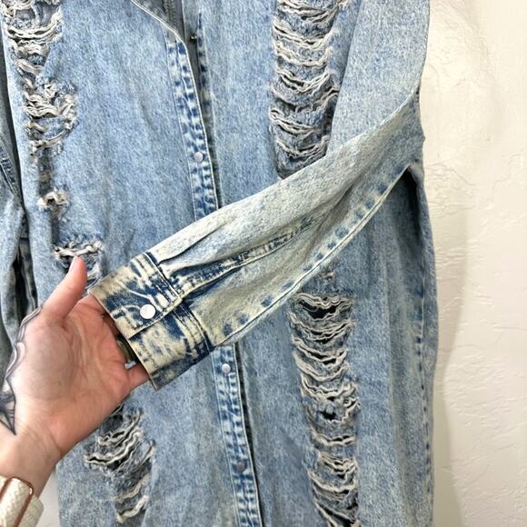 Highway Jeans NWOT Vintage Wash Destroyed Denim Jean Long Line Dress Jacket - Picture 10 of 14